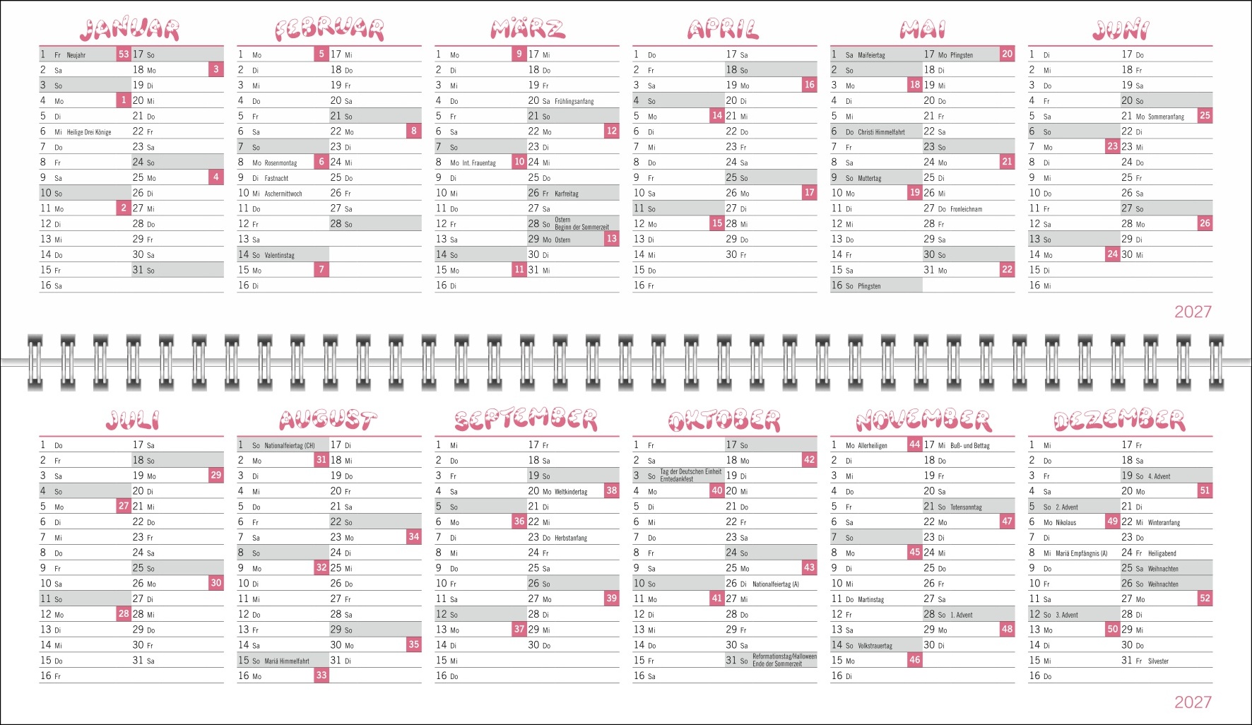 Kalender Jacob Wochenplaner 2027